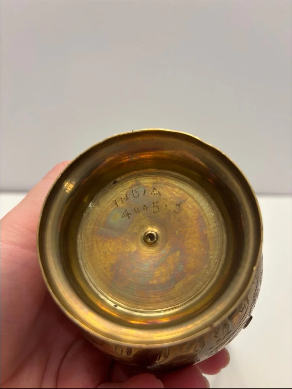 vintage etched brass pitcher